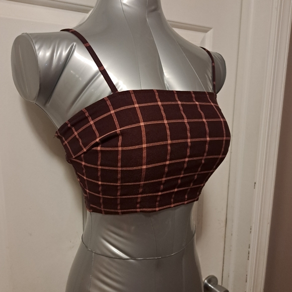 Forever 21 Burgundy Plaid Crop Top Sz S - Picture 8 of 10